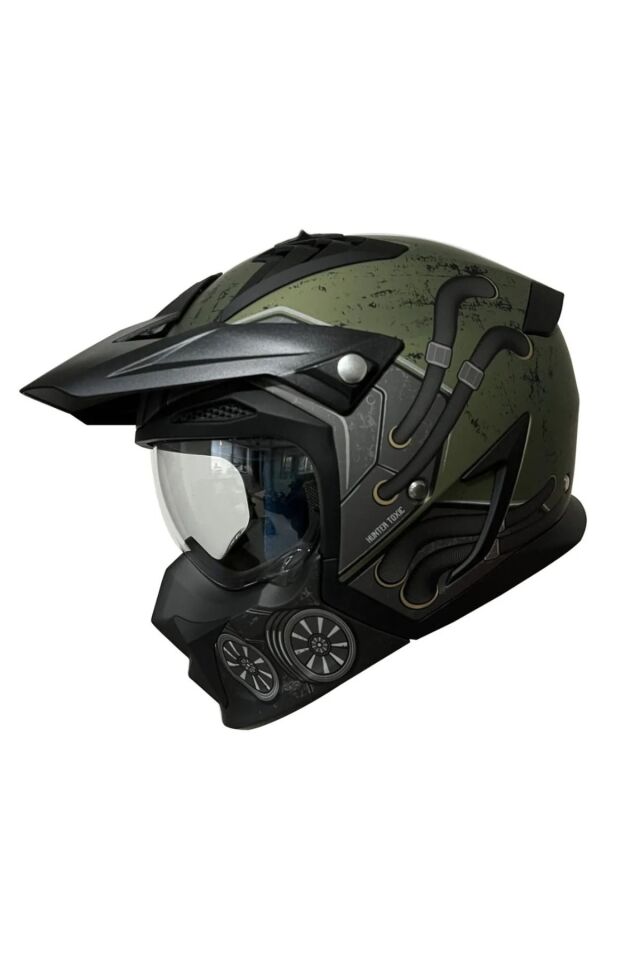 HUNTER SV TOXIC C6 MAT YEŞİL ÇİFT VİZÖRLÜ ÇENE VE TENTE ÇIKAN MODÜLER KASK