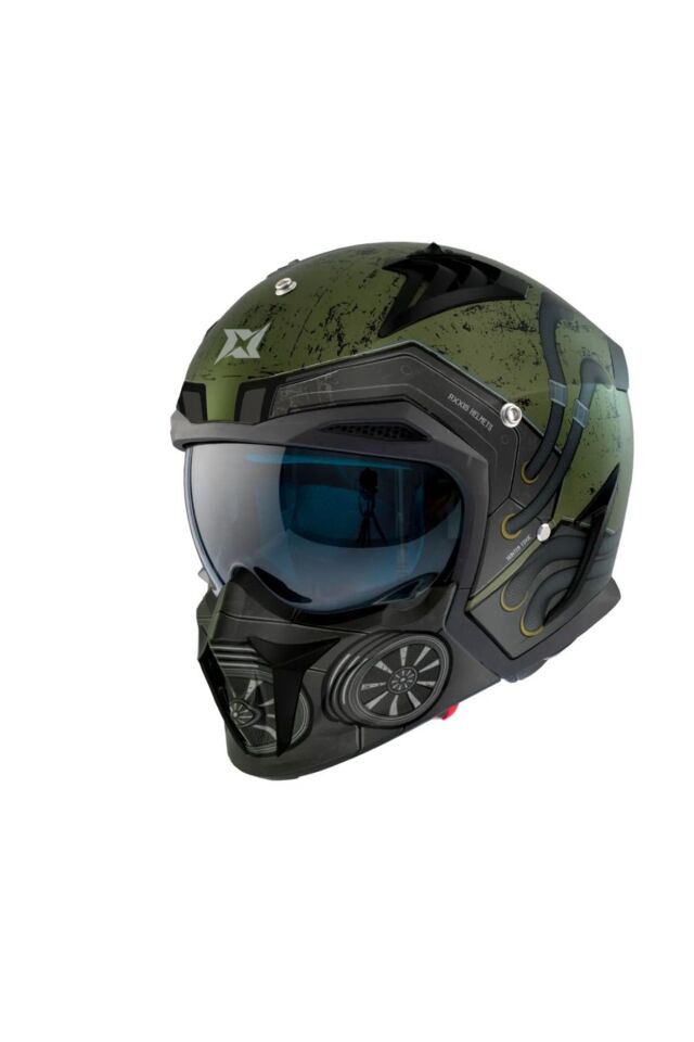 HUNTER SV TOXIC C6 MAT YEŞİL ÇİFT VİZÖRLÜ ÇENE VE TENTE ÇIKAN MODÜLER KASK