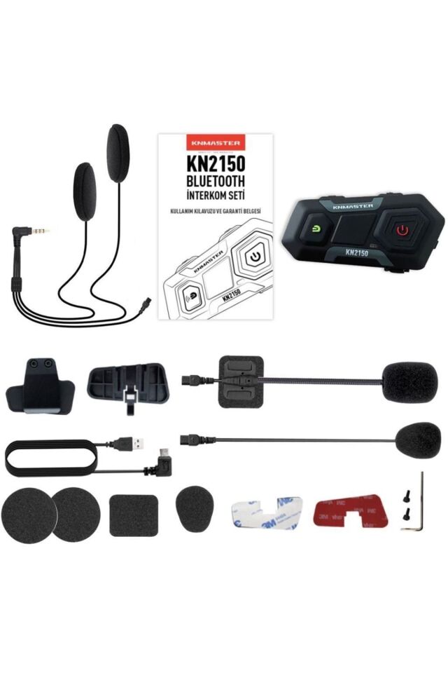 Kn2150 Motosiklet Kask Interkom Bluetooth Intercom Kulaklık Seti Gri Hediye Seti