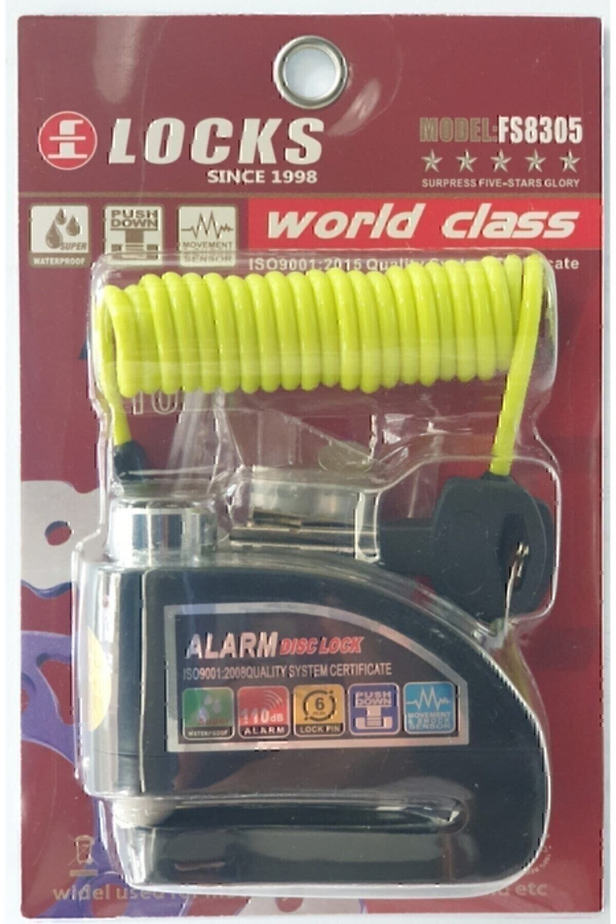 World Class 110 Db(TÜM RENKLER KARIŞIK) Alarmlı Disk Ve Hatırlatma Kablosu Kilidi