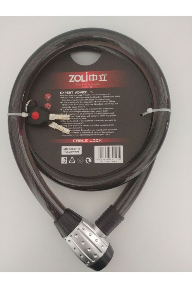 Fyd Zoli Motorsiklet Halat Kilit - Elektrikli Bisiklet 25mm X 150cm Ebatında
