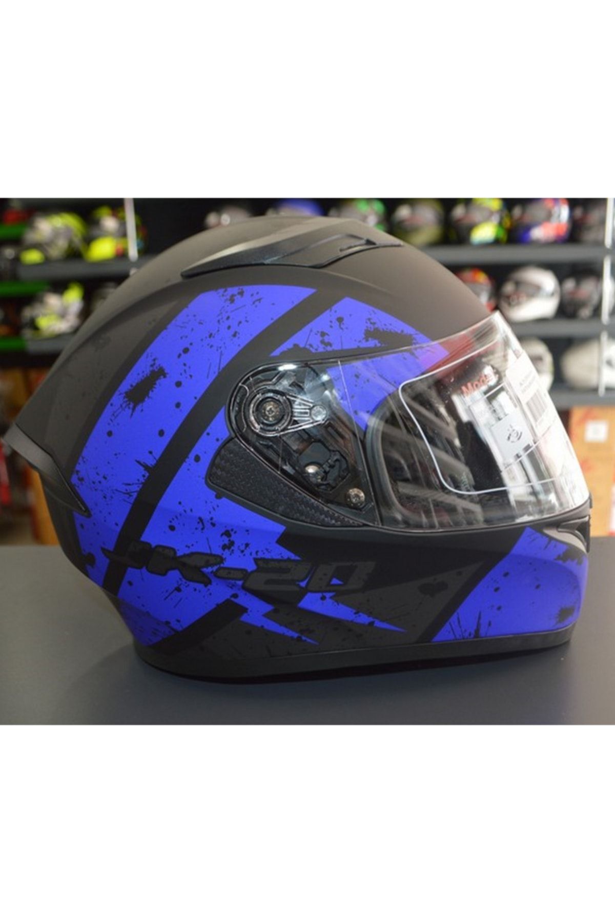 Jk-21 Full Face Mavi Siyah Desenli Kask
