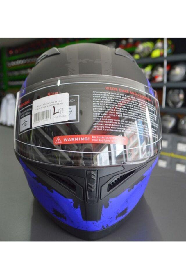 Jk-21 Full Face Mavi Siyah Desenli Kask
