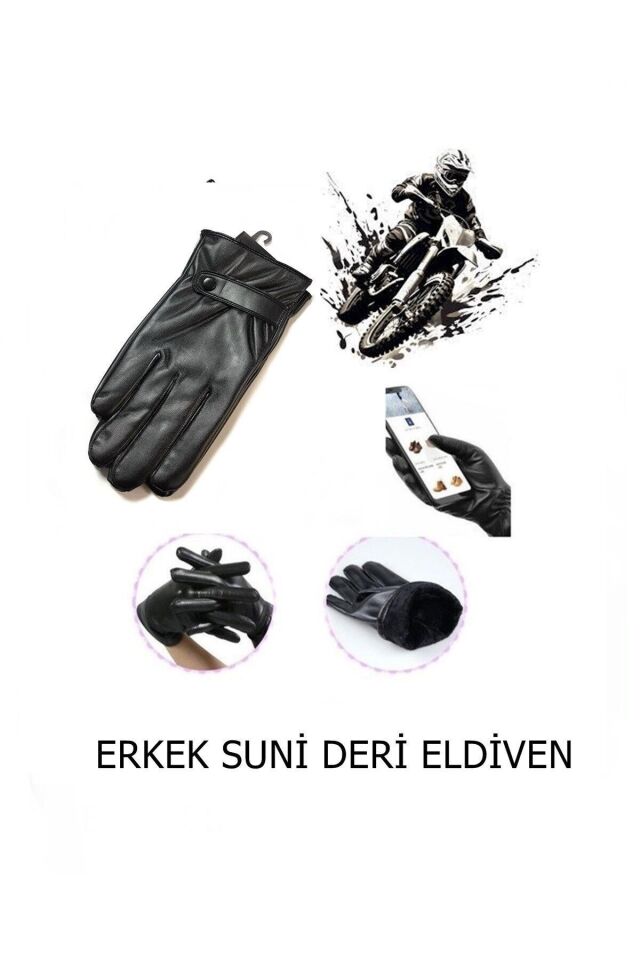 Erkek Suni Deri Eldiven Dokunmatik Ekran Uyumlu