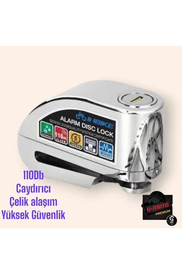 Motosiklet Disk Kilidi 1k Çelik Alarmlı Siyah