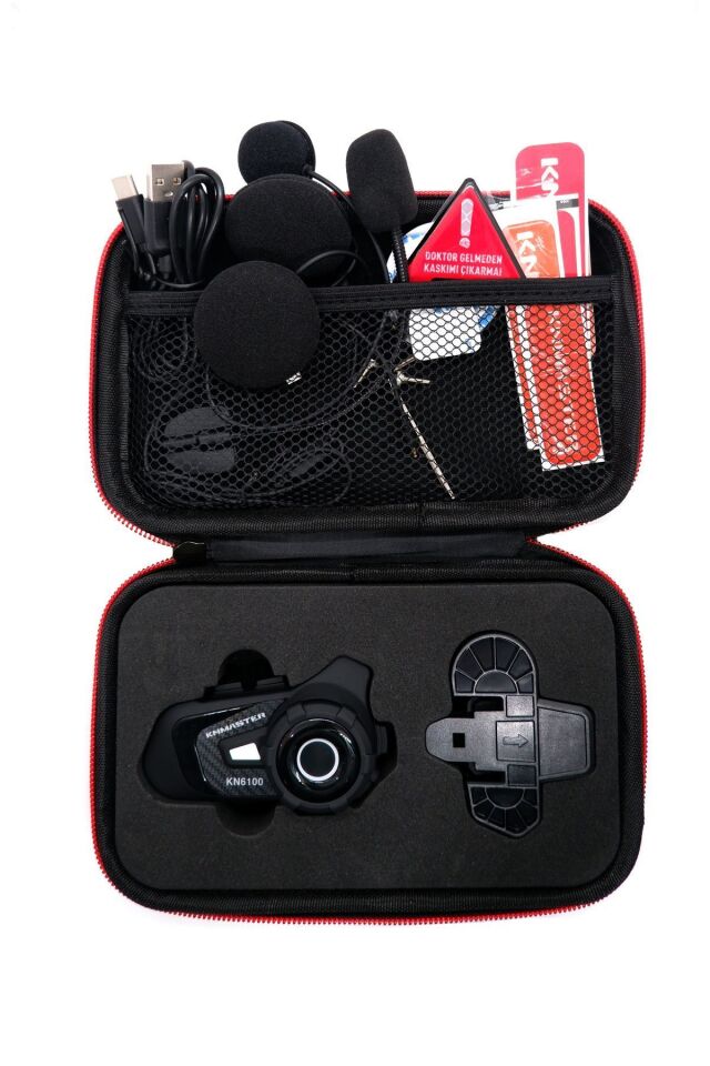 Kn6100 Motosiklet Kask Interkom Bluetooth Intercom Kulaklık Seti Karbon Siyah Çanta Hediyeli