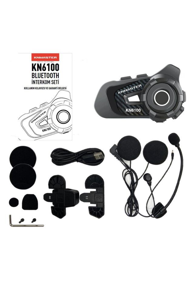 Kn6100 Motosiklet Kask Interkom Bluetooth Intercom Kulaklık Seti Karbon Siyah Çanta Hediyeli