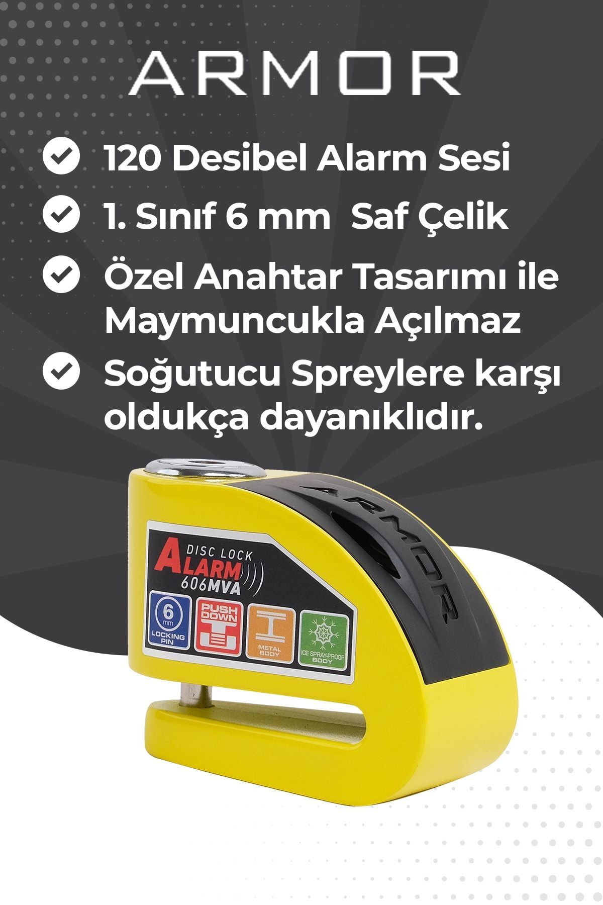 Disk Kilidi 606 Mva 6 Mm Alarmlı Sarı