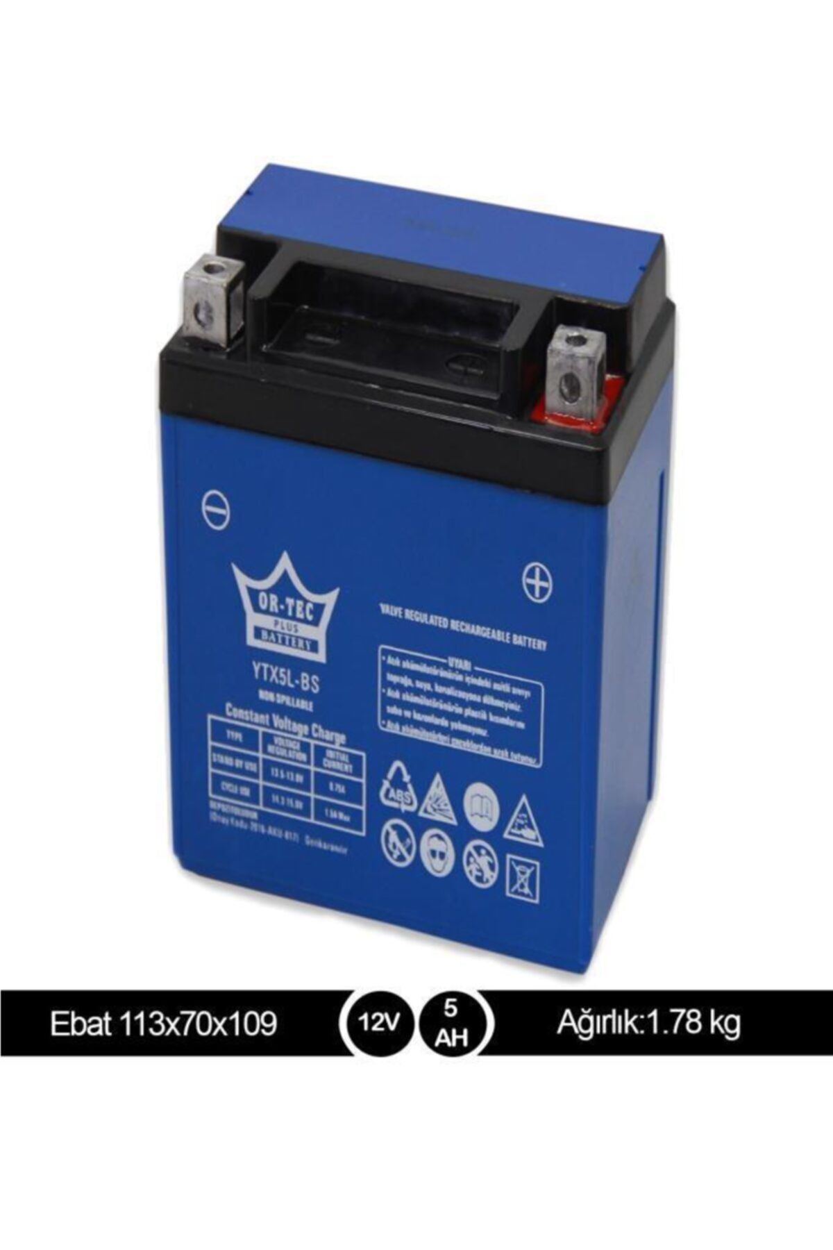12v 5ah Ytx5l-bs Yatık Motosiklet Aküsü